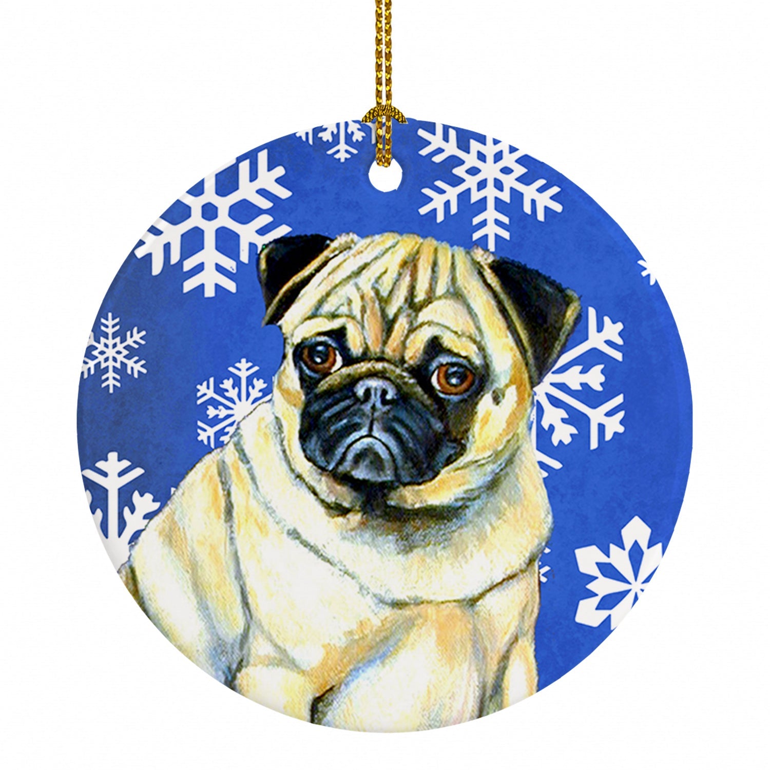 Pug Winter Snowflakes Holiday Ceramic Ornament Christmas Tree Hanging Decorations for Home Christmas Holiday, Party, Gift, 3 in, Multicolor