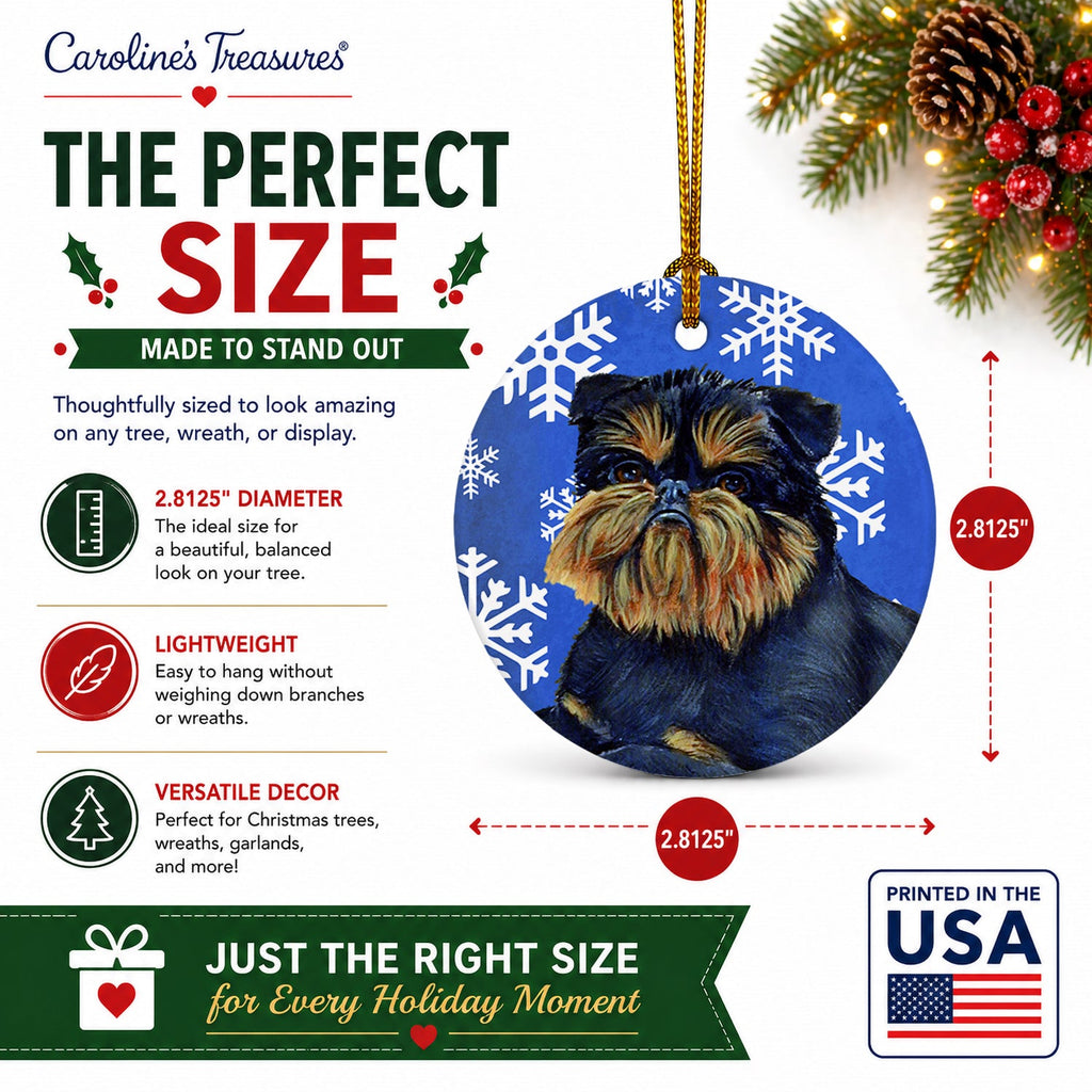 Brussels Griffon Winter Snowflakes Holiday Ceramic Ornament Christmas Tree Hanging Decorations for Home Christmas Holiday, Party, Gift, 3 in, Multicolor