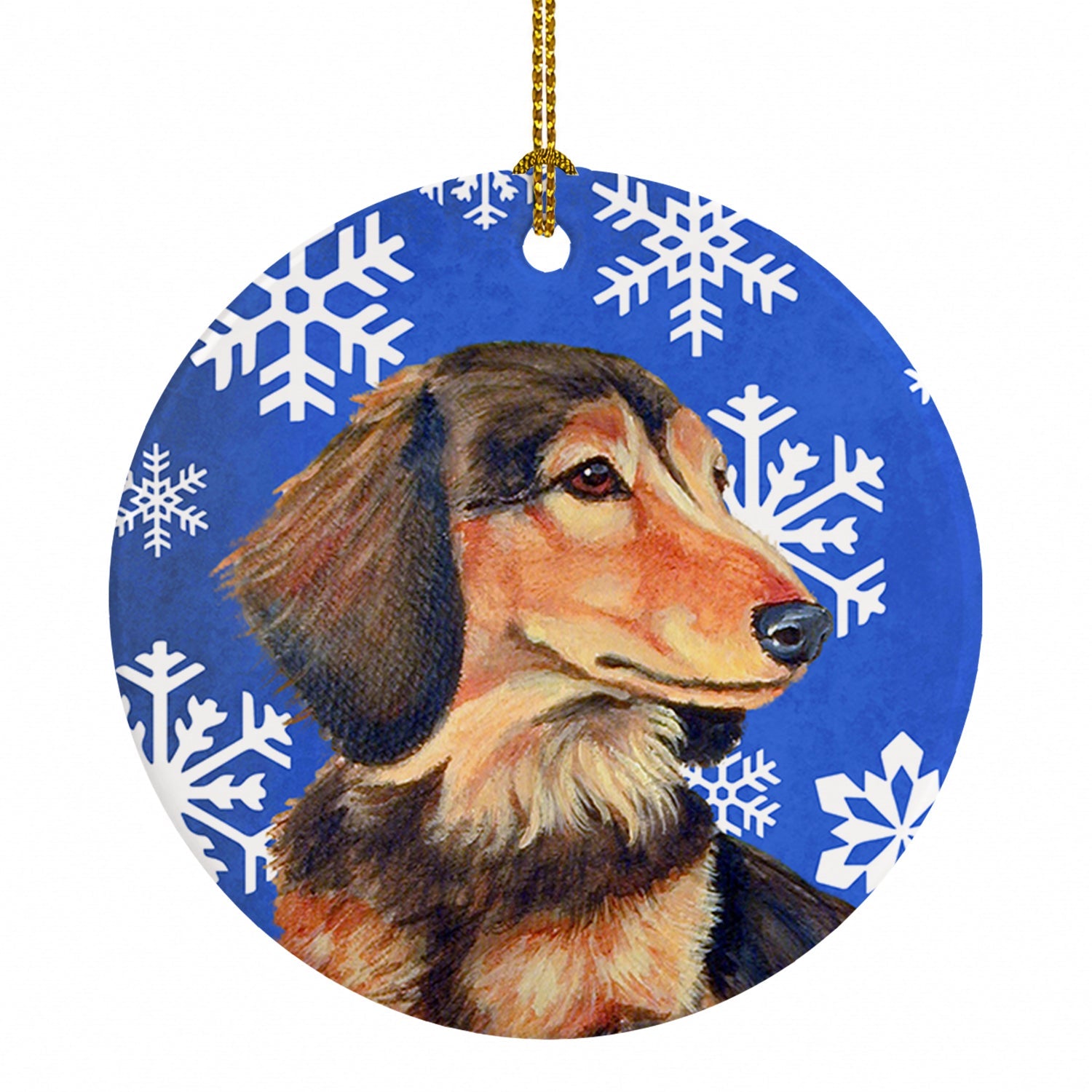 Dachshund Winter Snowflakes Holiday Ceramic Ornament Christmas Tree Hanging Decorations for Home Christmas Holiday, Party, Gift, 3 in, Multicolor