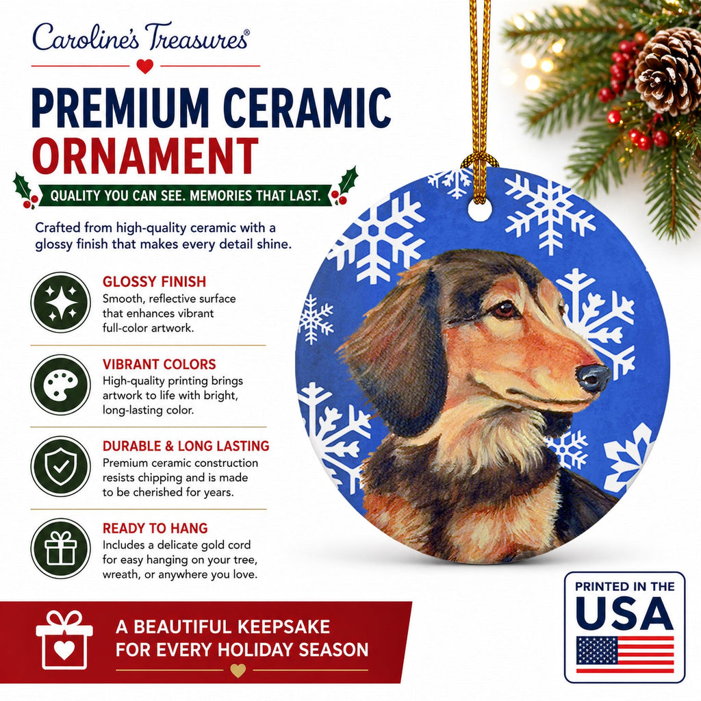 Dachshund Winter Snowflakes Holiday Ceramic Ornament Christmas Tree Hanging Decorations for Home Christmas Holiday, Party, Gift, 3 in, Multicolor
