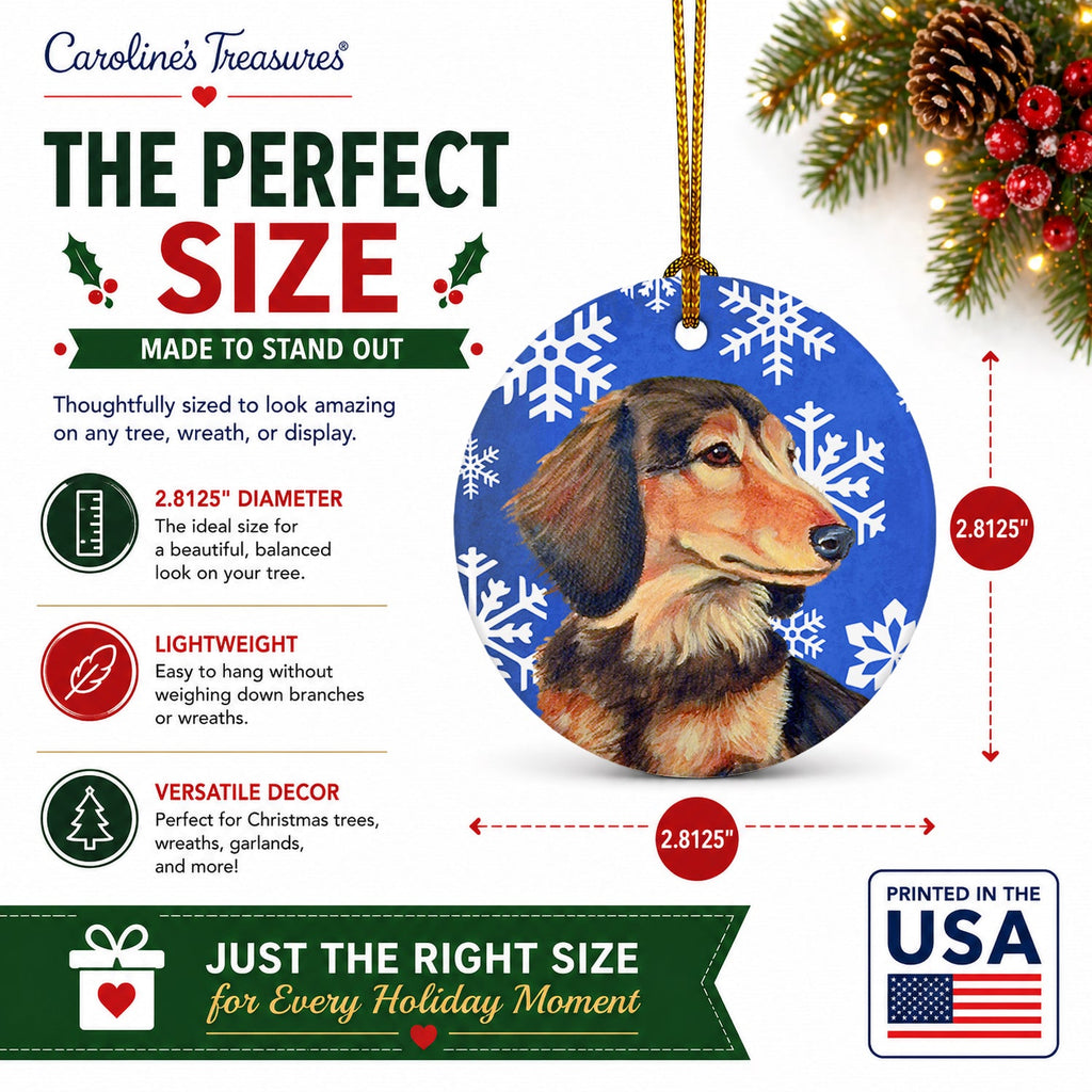 Dachshund Winter Snowflakes Holiday Ceramic Ornament Christmas Tree Hanging Decorations for Home Christmas Holiday, Party, Gift, 3 in, Multicolor