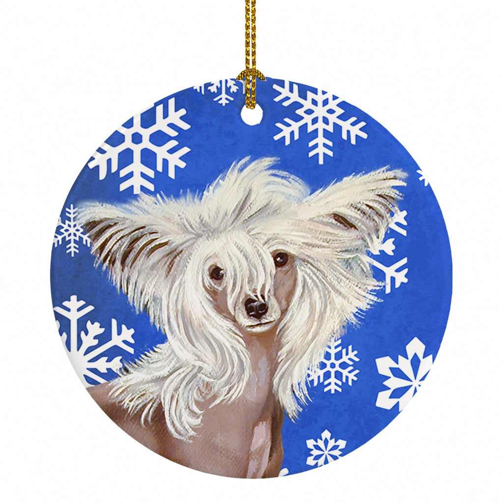 Chinese Crested Winter Snowflakes Holiday Ceramic Ornament Christmas Tree Hanging Decorations for Home Christmas Holiday, Party, Gift, 3 in, Multicolor
