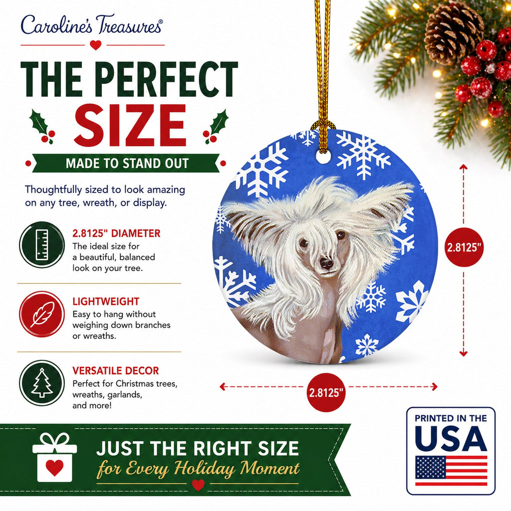 Chinese Crested Winter Snowflakes Holiday Ceramic Ornament Christmas Tree Hanging Decorations for Home Christmas Holiday, Party, Gift, 3 in, Multicolor