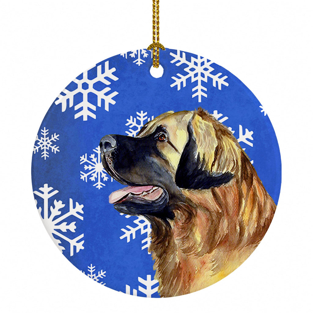 Leonberger Winter Snowflakes Holiday Ceramic Ornament Christmas Tree Hanging Decorations for Home Christmas Holiday, Party, Gift, 3 in, Multicolor