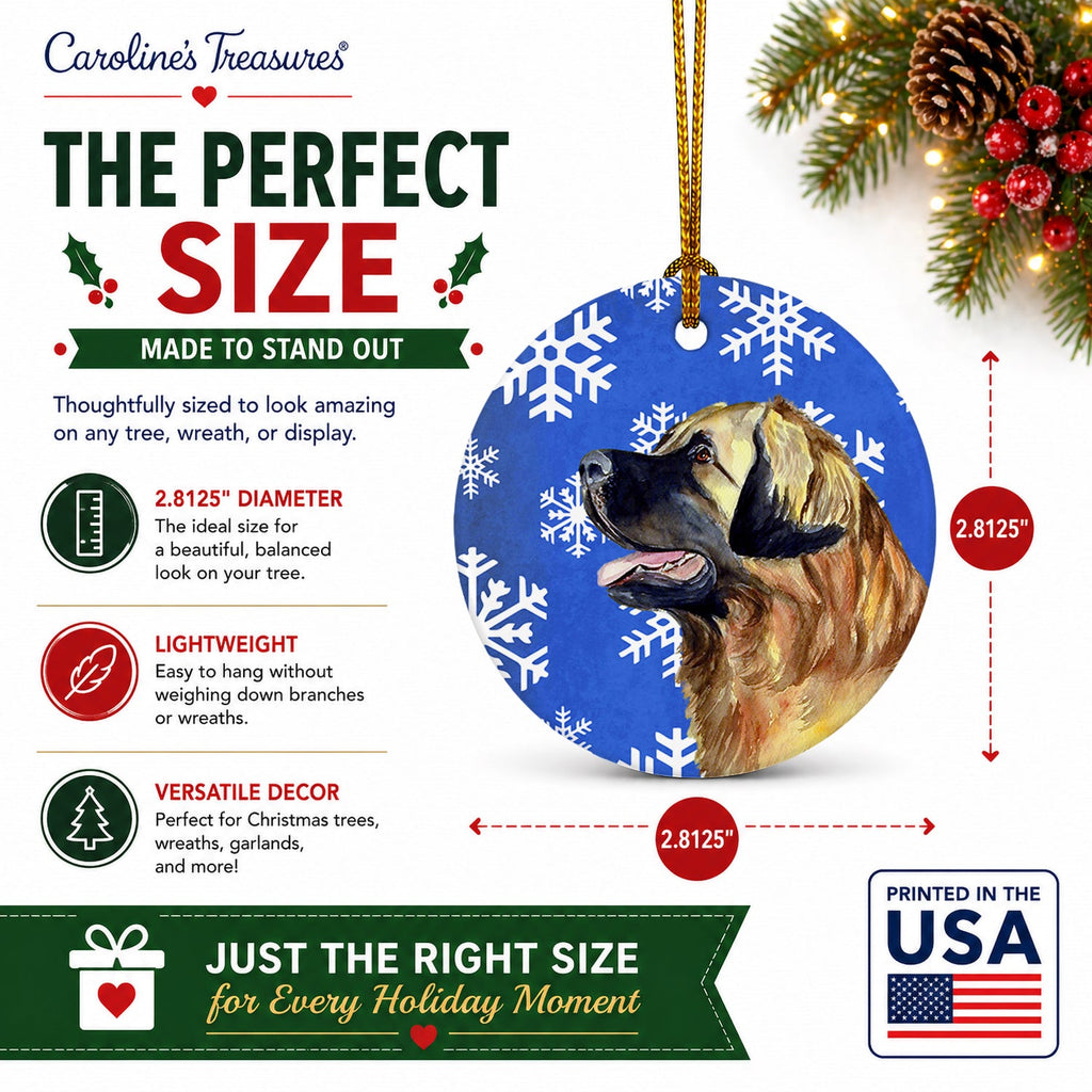 Leonberger Winter Snowflakes Holiday Ceramic Ornament Christmas Tree Hanging Decorations for Home Christmas Holiday, Party, Gift, 3 in, Multicolor