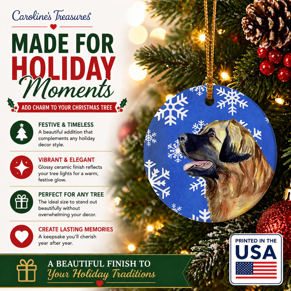 Leonberger Winter Snowflakes Holiday Ceramic Ornament Christmas Tree Hanging Decorations for Home Christmas Holiday, Party, Gift, 3 in, Multicolor