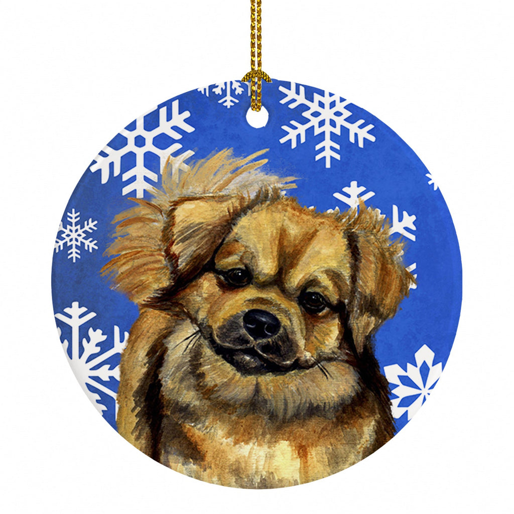 Tibetan Spaniel Winter Snowflakes Holiday Ceramic Ornament Christmas Tree Hanging Decorations for Home Christmas Holiday, Party, Gift, 3 in, Multicolor