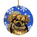 Tibetan Spaniel Winter Snowflakes Holiday Ceramic Ornament Christmas Tree Hanging Decorations for Home Christmas Holiday, Party, Gift, 3 in, Multicolor