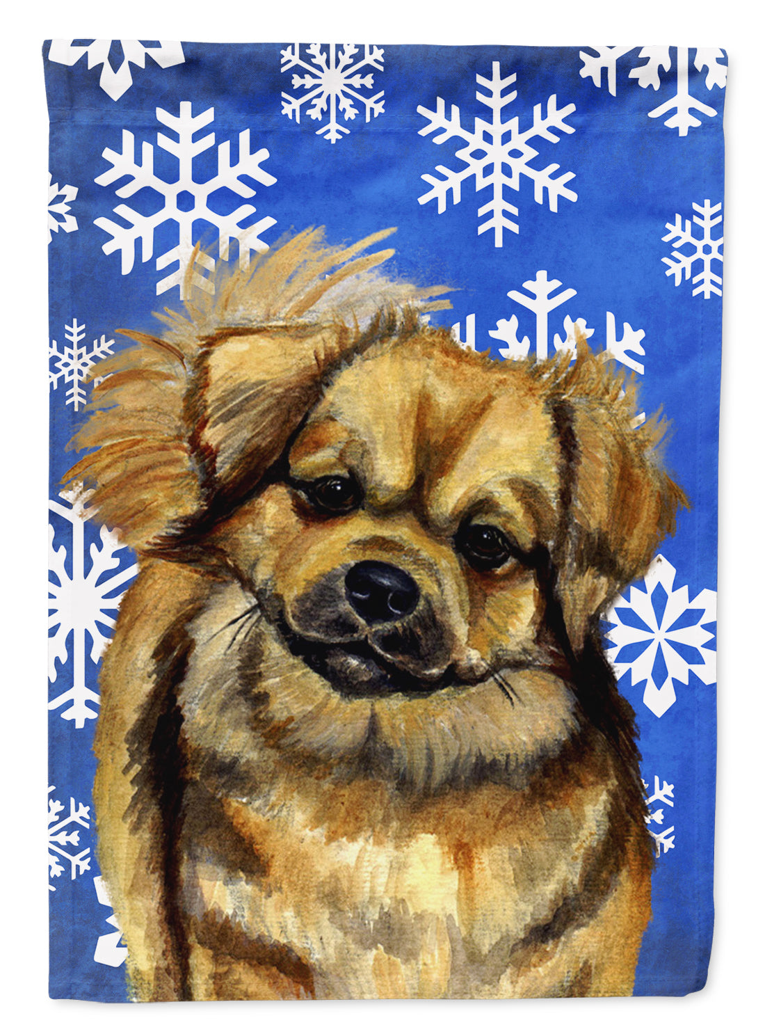 Tibetan Spaniel Winter Snowflakes Holiday Garden Flag Mailbox Decorative Yard Banner Outside Patio Artwork for Flower Beds, Garden Size, Multicolor