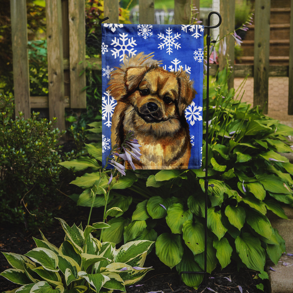 Tibetan Spaniel Winter Snowflakes Holiday Garden Flag Mailbox Decorative Yard Banner Outside Patio Artwork for Flower Beds, Garden Size, Multicolor