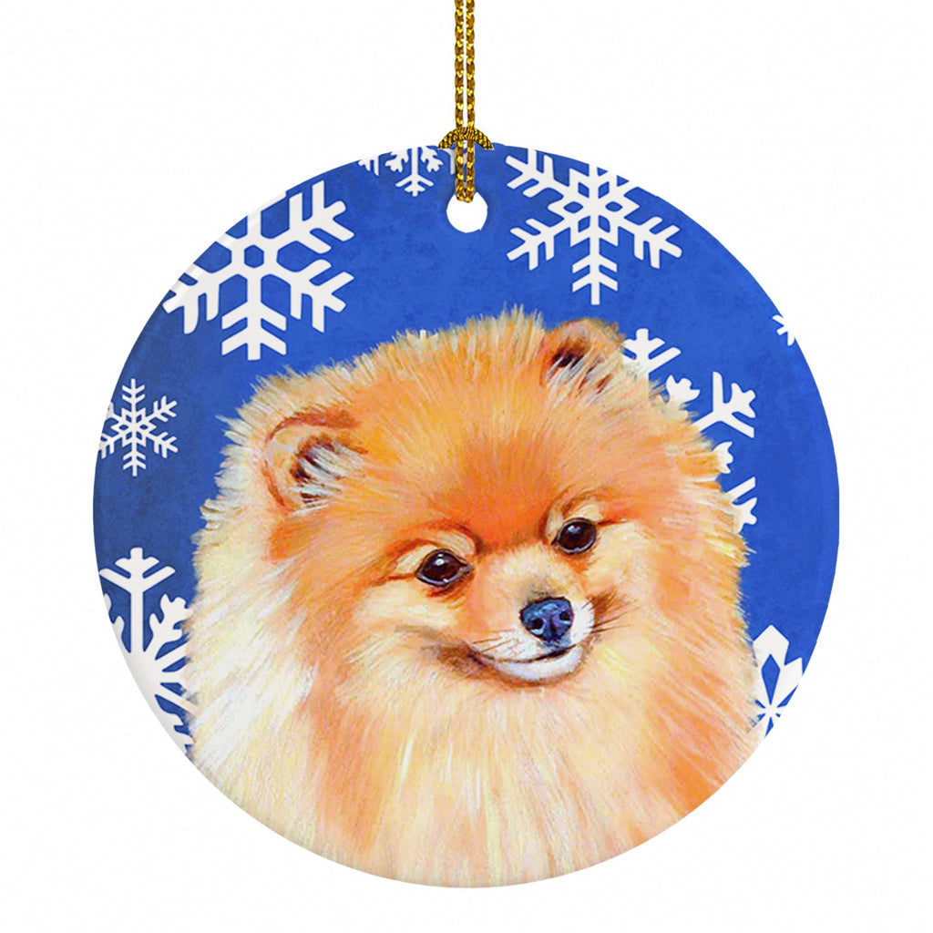 Pomeranian Winter Snowflakes Holiday Ceramic Ornament Christmas Tree Hanging Decorations for Home Christmas Holiday, Party, Gift, 3 in, Multicolor