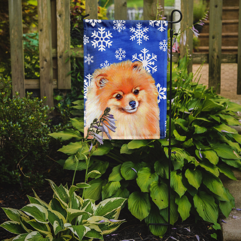 Pomeranian Winter Snowflakes Holiday Garden Flag Mailbox Decorative Yard Banner Outside Patio Artwork for Flower Beds, Garden Size, Multicolor