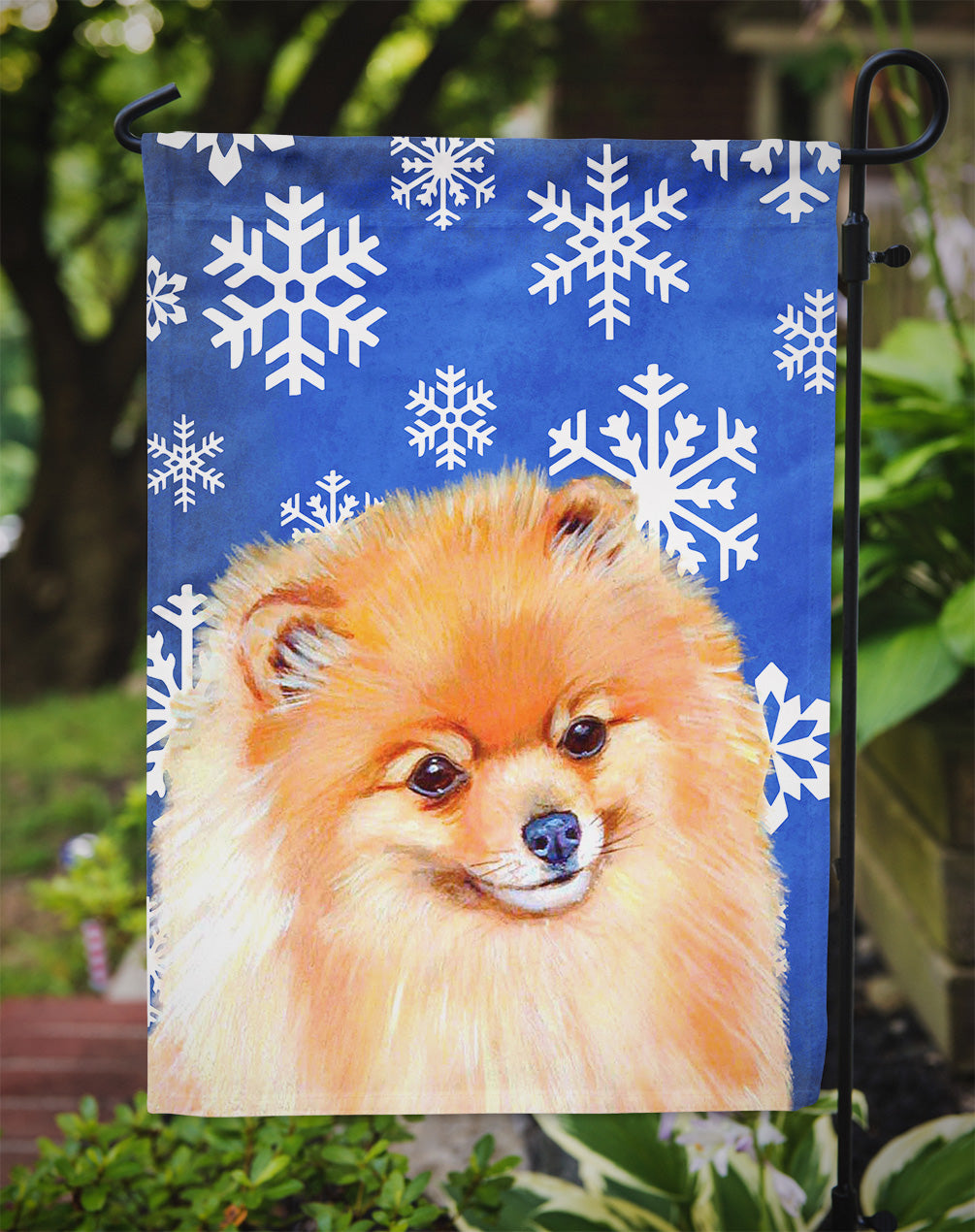 Pomeranian Winter Snowflakes Holiday Garden Flag Mailbox Decorative Yard Banner Outside Patio Artwork for Flower Beds, Garden Size, Multicolor