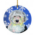 Old English Sheepdog Winter Snowflakes Holiday Ceramic Ornament Christmas Tree Hanging Decorations for Home Christmas Holiday, Party, Gift, 3 in, Multicolor