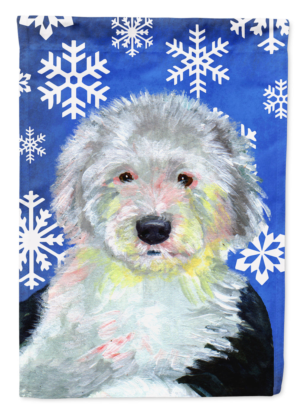 Old English Sheepdog Winter Snowflakes Holiday Garden Flag Mailbox Decorative Yard Banner Outside Patio Artwork for Flower Beds, Garden Size, Multicolor