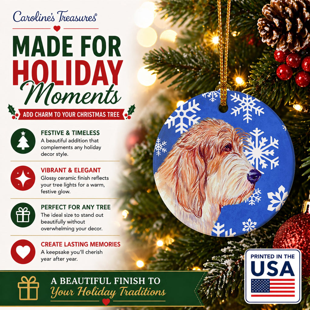 Petit Basset Griffon Vendeen Winter Snowflakes Holiday Ceramic Ornament Christmas Tree Hanging Decorations for Home Christmas Holiday, Party, Gift, 3 in, Multicolor