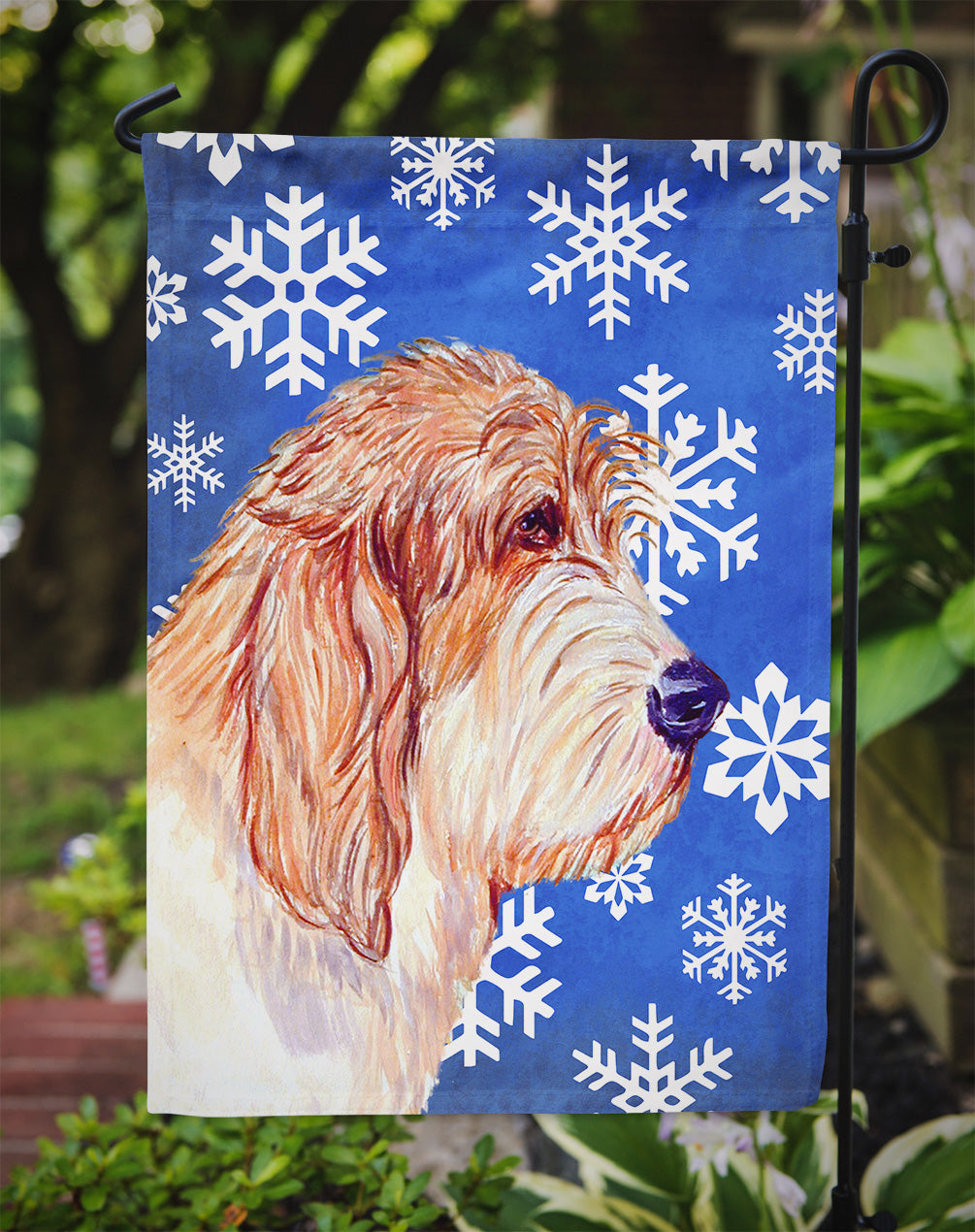 Petit Basset Griffon Vendeen Winter Snowflakes Holiday Garden Flag Mailbox Decorative Yard Banner Outside Patio Artwork for Flower Beds, Garden Size, Multicolor