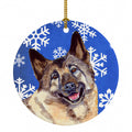 Norwegian Elkhound Winter Snowflakes Holiday Ceramic Ornament Christmas Tree Hanging Decorations for Home Christmas Holiday, Party, Gift, 3 in, Multicolor
