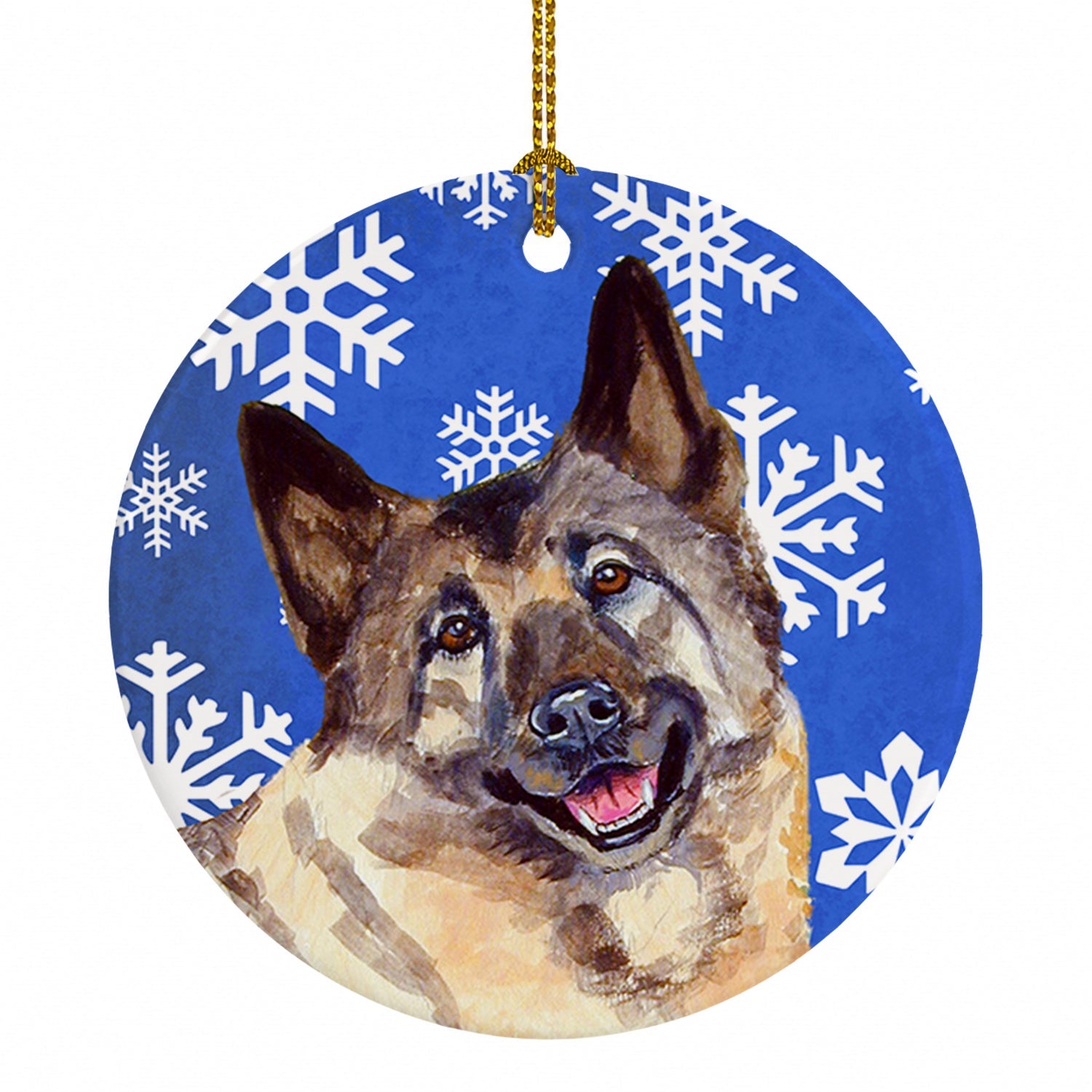 Norwegian Elkhound Winter Snowflakes Holiday Ceramic Ornament Christmas Tree Hanging Decorations for Home Christmas Holiday, Party, Gift, 3 in, Multicolor