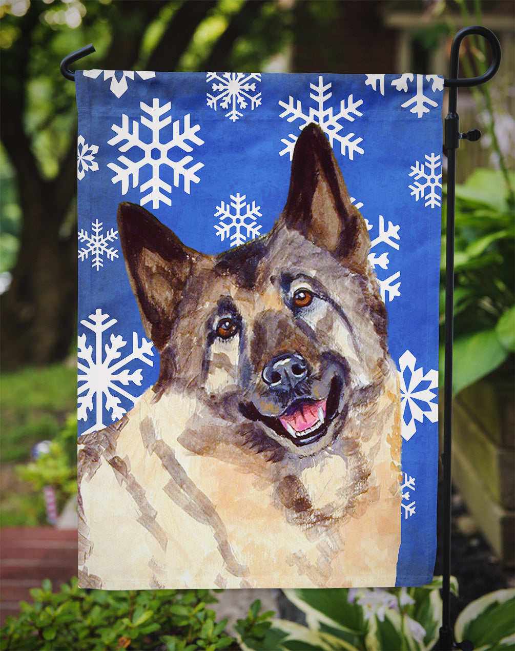 Norwegian Elkhound Winter Snowflakes Holiday Garden Flag Mailbox Decorative Yard Banner Outside Patio Artwork for Flower Beds, Garden Size, Multicolor