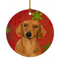 Dachshund Red and Green Snowflakes Holiday Christmas Ceramic Ornament Christmas Tree Hanging Decorations for Home Christmas Holiday, Party, Gift, 3 in, Multicolor