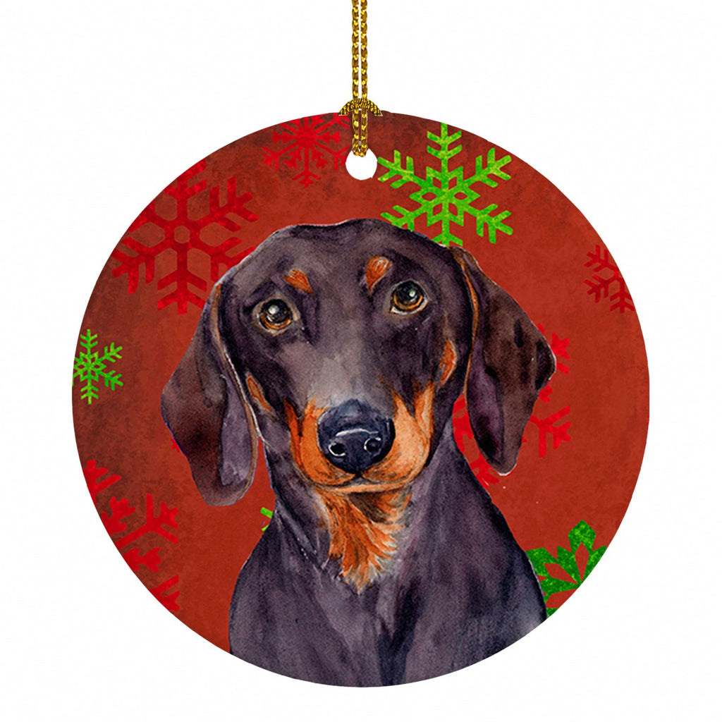 Dachshund Red and Green Snowflakes Holiday Christmas Ceramic Ornament Christmas Tree Hanging Decorations for Home Christmas Holiday, Party, Gift, 3 in, Multicolor