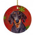 Dachshund Red and Green Snowflakes Holiday Christmas Ceramic Ornament Christmas Tree Hanging Decorations for Home Christmas Holiday, Party, Gift, 3 in, Multicolor