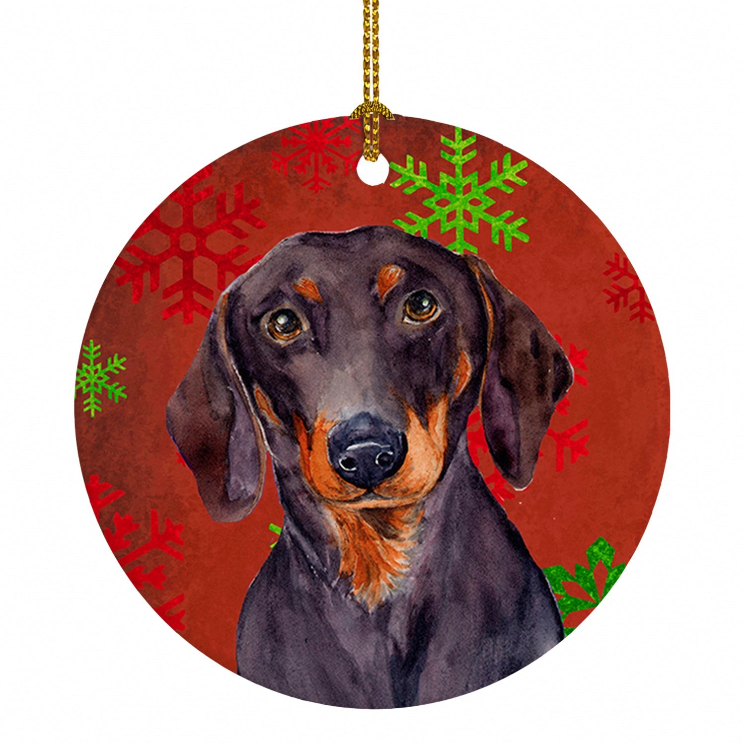 Dachshund Red and Green Snowflakes Holiday Christmas Ceramic Ornament Christmas Tree Hanging Decorations for Home Christmas Holiday, Party, Gift, 3 in, Multicolor