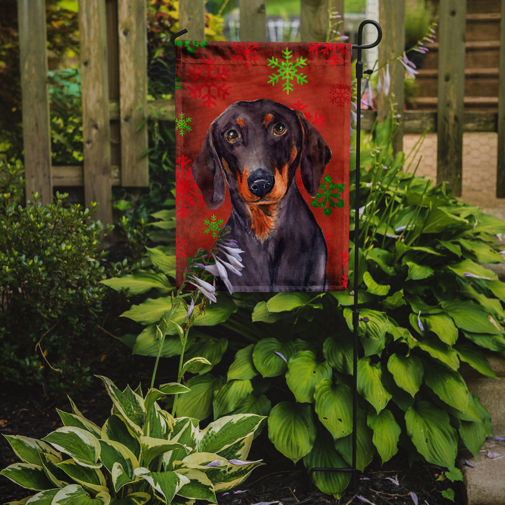 Dachshund Red and Green Snowflakes Holiday Christmas Garden Flag Mailbox Decorative Yard Banner Outside Patio Artwork for Flower Beds, Garden Size, Multicolor