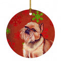 Brussels Griffon Red and Green Snowflakes Holiday Christmas Ceramic Ornament Christmas Tree Hanging Decorations for Home Christmas Holiday, Party, Gift, 3 in, Multicolor