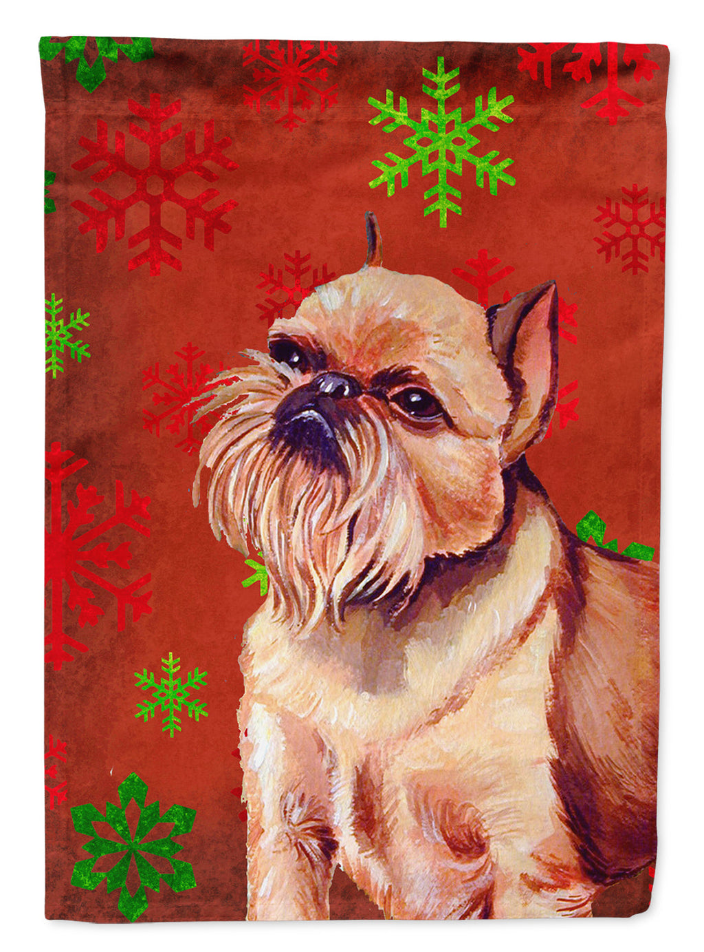 Brussels Griffon Red and Green Snowflakes Holiday Christmas Garden Flag Mailbox Decorative Yard Banner Outside Patio Artwork for Flower Beds, Garden Size, Multicolor