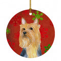 Silky Terrier Red Green Snowflake Holiday Christmas Ceramic Ornament Christmas Tree Hanging Decorations for Home Christmas Holiday, Party, Gift, 3 in, Multicolor