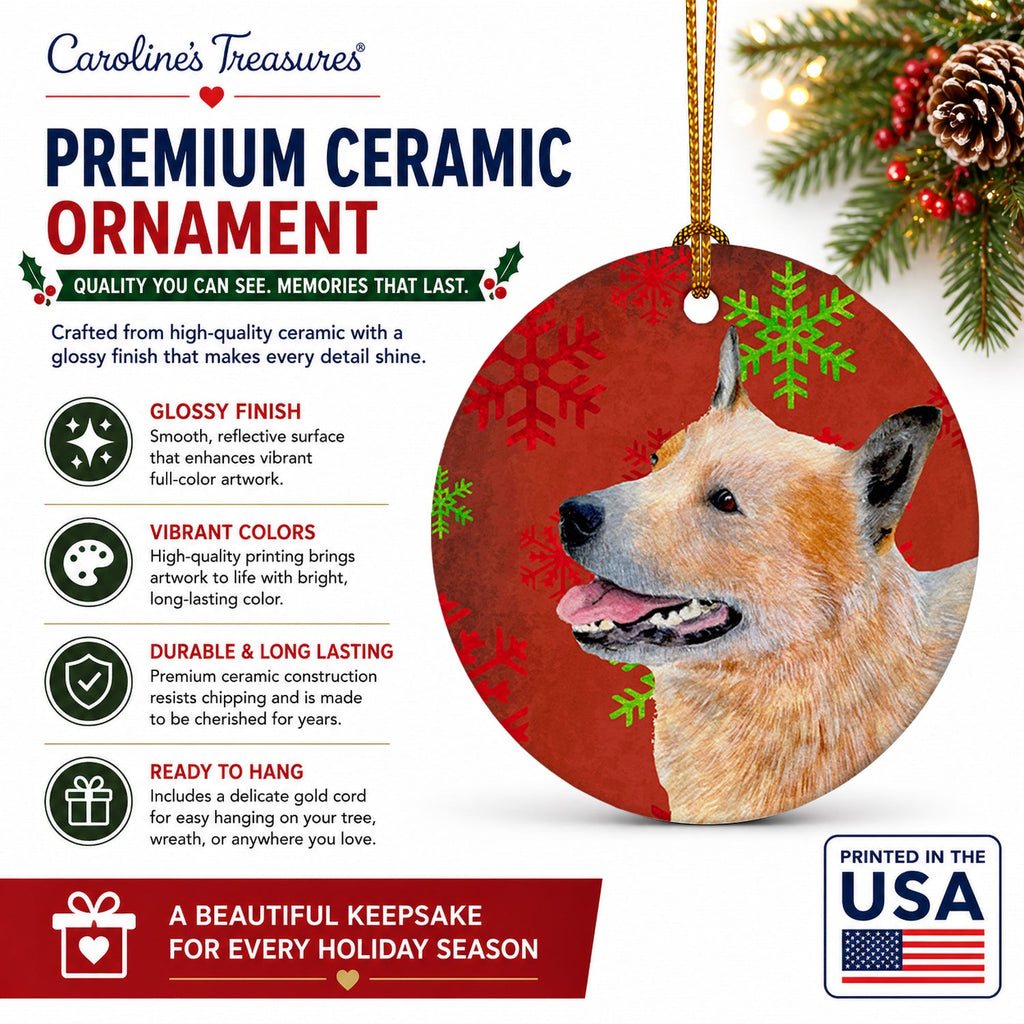 Australian Cattle Dog Red Green Snowflakes Christmas Ceramic Ornament Christmas Tree Hanging Decorations for Home Christmas Holiday, Party, Gift, 3 in, Multicolor