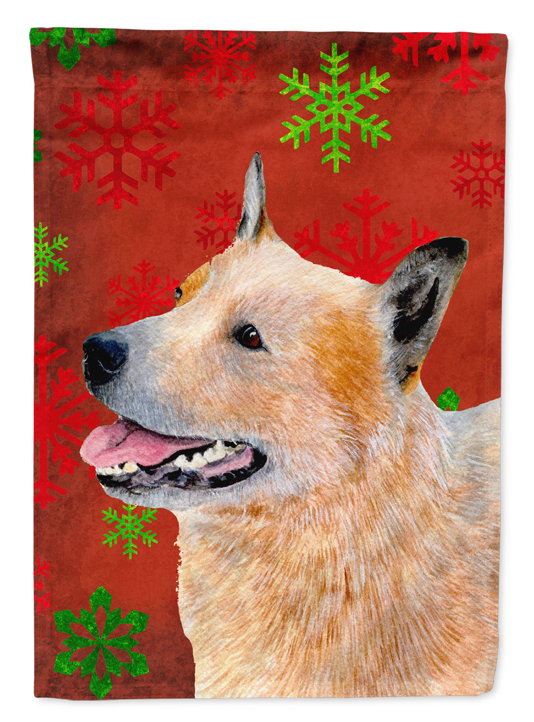 Australian Cattle Dog Red Green Snowflakes Christmas Garden Flag Mailbox Decorative Yard Banner Outside Patio Artwork for Flower Beds, Garden Size, Multicolor