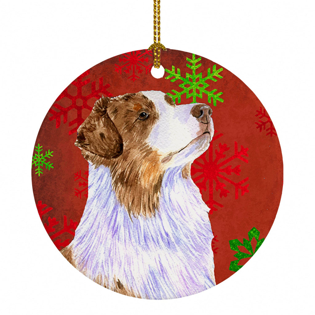 Australian Shepherd Red Green Snowflakes Christmas Ceramic Ornament Christmas Tree Hanging Decorations for Home Christmas Holiday, Party, Gift, 3 in, Multicolor