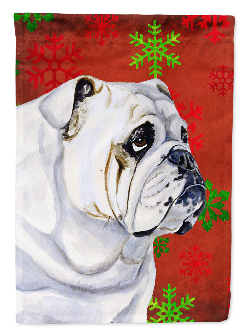 Bulldog English Red and Green Snowflakes Holiday Christmas Garden Flag Mailbox Decorative Yard Banner Outside Patio Artwork for Flower Beds, Garden Size, Multicolor