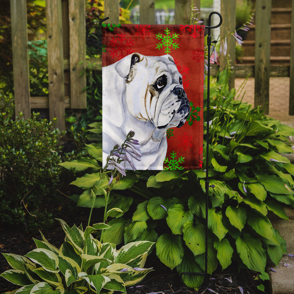 Bulldog English Red and Green Snowflakes Holiday Christmas Garden Flag Mailbox Decorative Yard Banner Outside Patio Artwork for Flower Beds, Garden Size, Multicolor