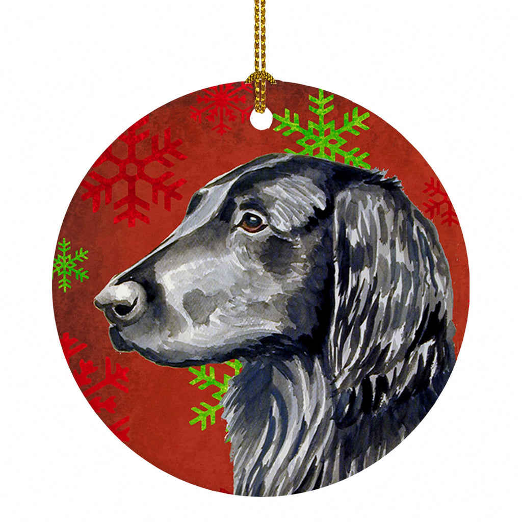 Flat Coated Retriever Red  Green Snowflakes Holiday Christmas Ceramic Ornament Christmas Tree Hanging Decorations for Home Christmas Holiday, Party, Gift, 3 in, Multicolor