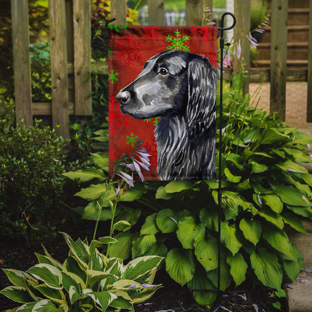 Flat Coated Retriever Red  Green Snowflakes Holiday Christmas Garden Flag Mailbox Decorative Yard Banner Outside Patio Artwork for Flower Beds, Garden Size, Multicolor