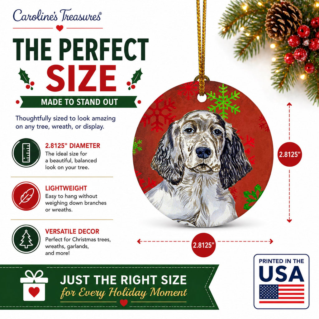 English Setter Red and Green Snowflakes Holiday Christmas Ceramic Ornament Christmas Tree Hanging Decorations for Home Christmas Holiday, Party, Gift, 3 in, Multicolor