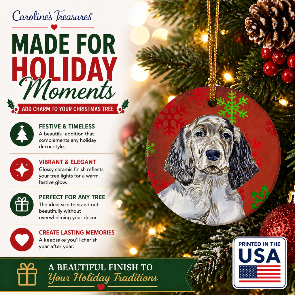 English Setter Red and Green Snowflakes Holiday Christmas Ceramic Ornament Christmas Tree Hanging Decorations for Home Christmas Holiday, Party, Gift, 3 in, Multicolor