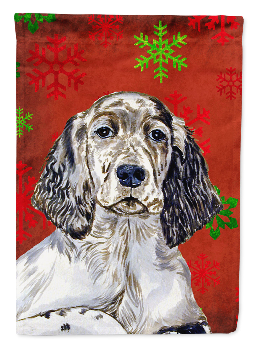 English Setter Red and Green Snowflakes Holiday Christmas Garden Flag Mailbox Decorative Yard Banner Outside Patio Artwork for Flower Beds, Garden Size, Multicolor