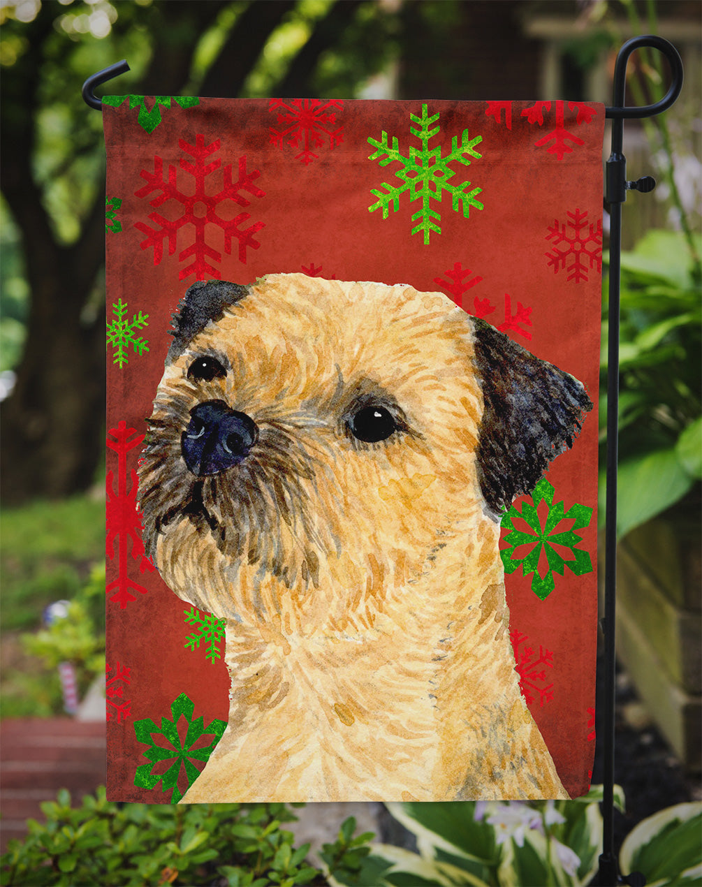 Border Terrier Red and Green Snowflakes Holiday Christmas Garden Flag Mailbox Decorative Yard Banner Outside Patio Artwork for Flower Beds, Garden Size, Multicolor