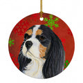 Cavalier Spaniel Red and Green Snowflakes Holiday Christmas Ceramic Ornament Christmas Tree Hanging Decorations for Home Christmas Holiday, Party, Gift, 3 in, Multicolor