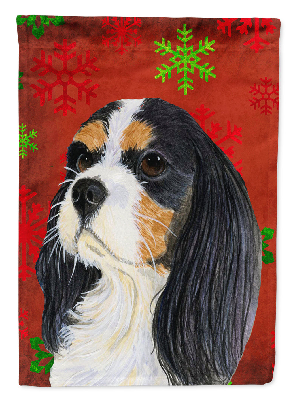 Cavalier Spaniel Red and Green Snowflakes Holiday Christmas Garden Flag Mailbox Decorative Yard Banner Outside Patio Artwork for Flower Beds, Garden Size, Multicolor