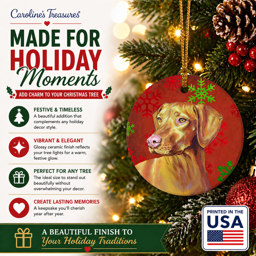 Vizsla Red and Green Snowflakes Holiday Christmas Ceramic Ornament Christmas Tree Hanging Decorations for Home Christmas Holiday, Party, Gift, 3 in, Multicolor