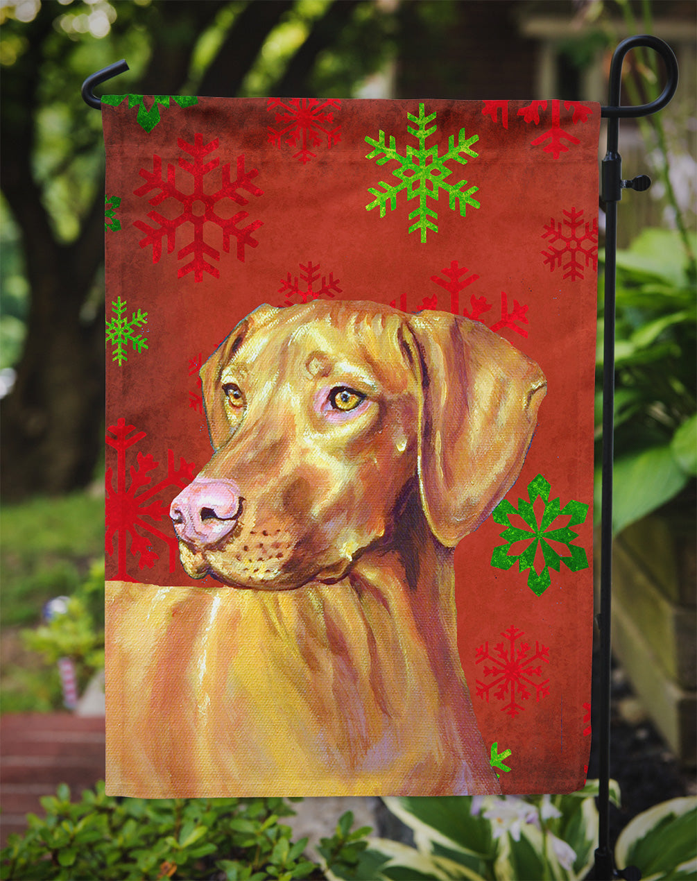 Vizsla Red and Green Snowflakes Holiday Christmas Garden Flag Mailbox Decorative Yard Banner Outside Patio Artwork for Flower Beds, Garden Size, Multicolor