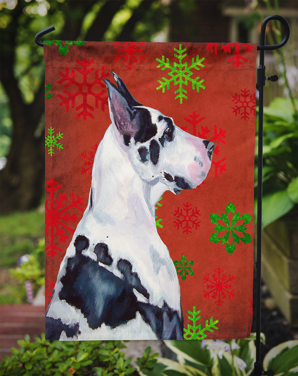 Great Dane Red and Green Snowflakes Holiday Christmas Garden Flag Mailbox Decorative Yard Banner Outside Patio Artwork for Flower Beds, Garden Size, Multicolor