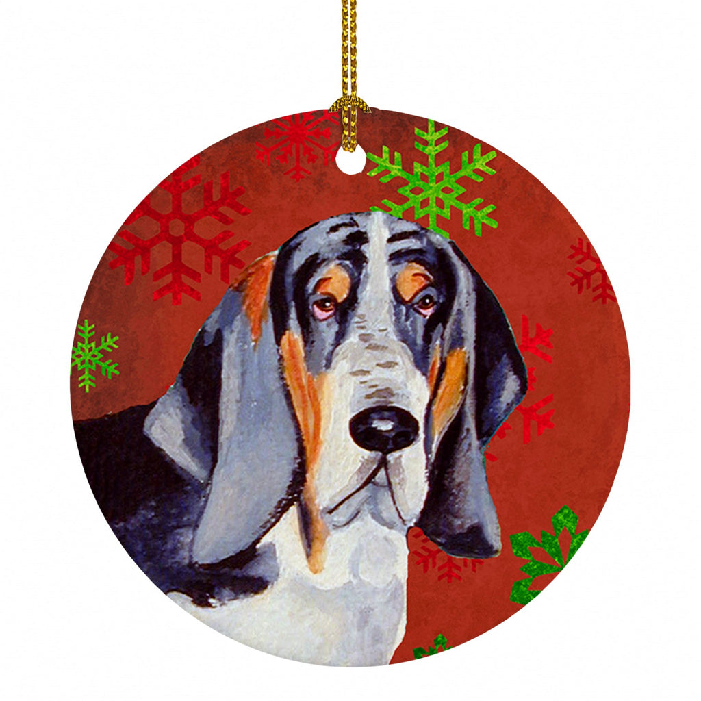 Basset Hound Red and Green Snowflakes Holiday Christmas Ceramic Ornament Christmas Tree Hanging Decorations for Home Christmas Holiday, Party, Gift, 3 in, Multicolor