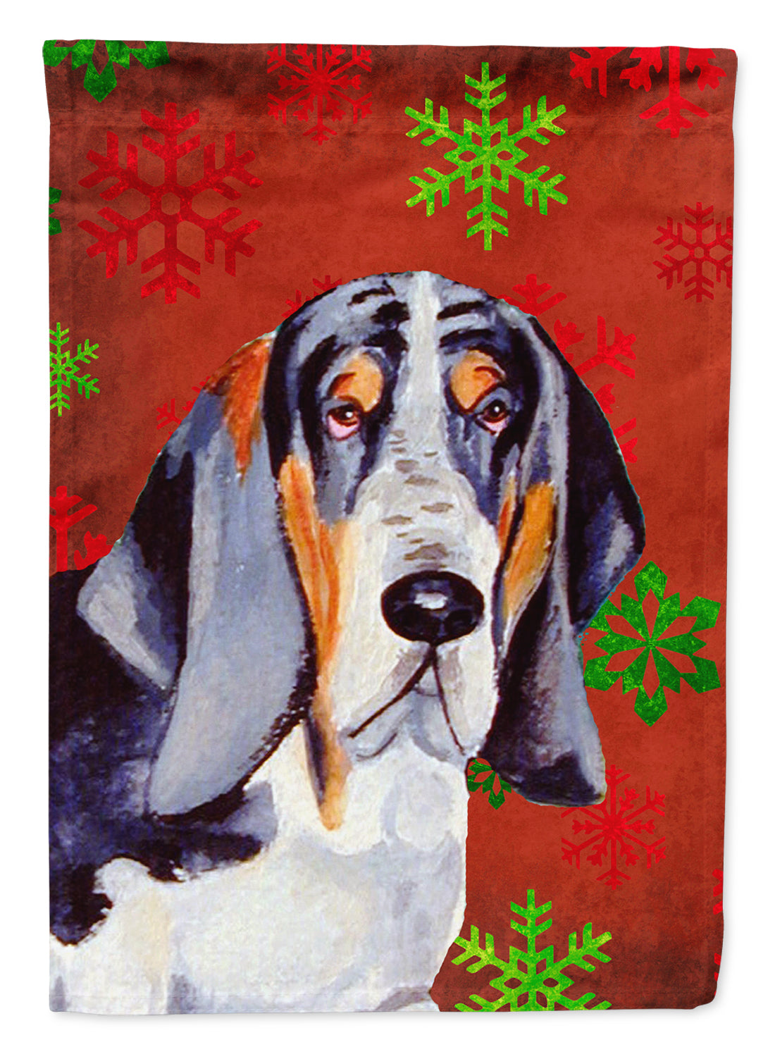 Basset Hound Red and Green Snowflakes Holiday Christmas Garden Flag Mailbox Decorative Yard Banner Outside Patio Artwork for Flower Beds, Garden Size, Multicolor